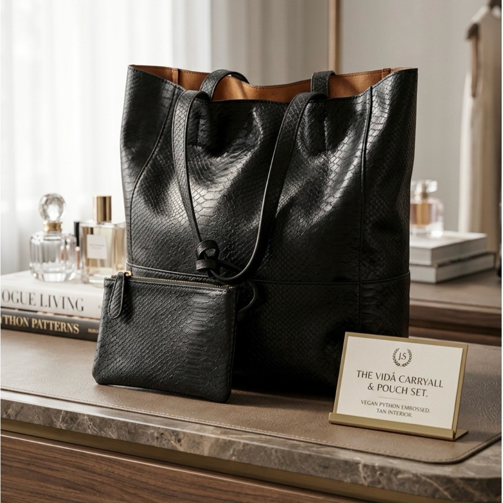 Joy Susan Vegan Leather Vida Carryall Black Tote Handbag